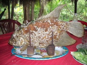 Unser Mittagessen - ein Elefantenohrenfisch - gibts nur im Mekongdelta